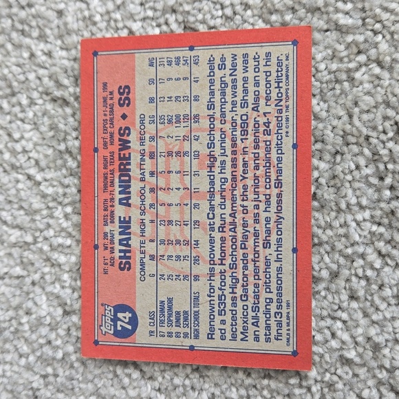 1991 Topps 40 Years Of Baseball Shane Andrews - Picture 2 of 5